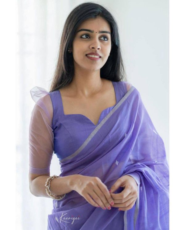 Purple Soft Lilan Cotton Pallu Jacquard Work Saree - Image 4