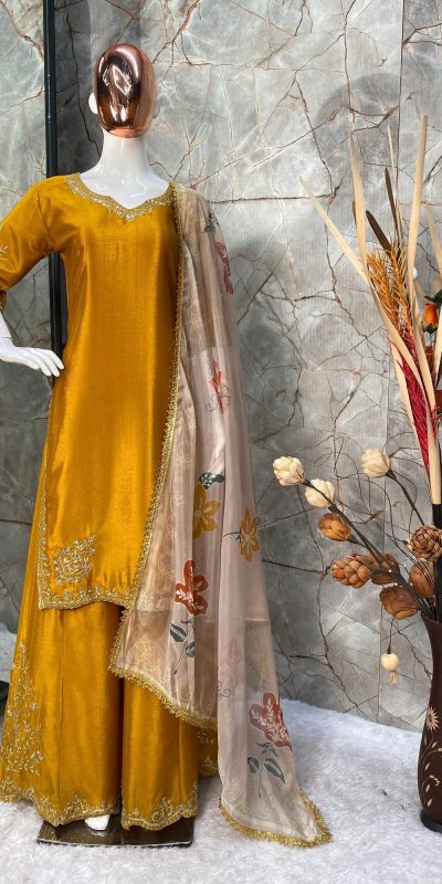 LG 1872 Yellow Color Chinnon Silk With Embroidery Work Sharara Suit Wedding, Party, Festive, Events Etc. Expected Delivery 4-6 Working Days @2049/- | Jump Suits, Salwar suit, Casual Suits, Creative suits, Designer Suits, Palazzo Suits, Party Wear Suits, Patiala Suits, Straight Suits