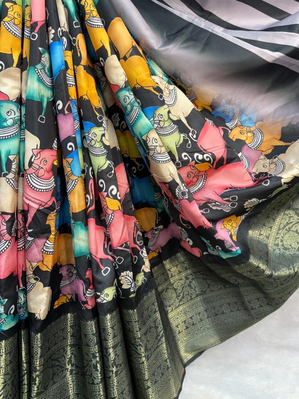 Black Jacquard Dola Silk With Print Saree - Image 2