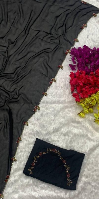 AC Lady Black Color Rangoli Silk Handwork And Cutwork With Pearl Saree Casual, Wedding, Festive, Events . Expected Delivery 4-6 Working Days @1899/- only | Sarees, Bollywood Sarees, Creative Sarees, Designer Sarees, Embroidered Sarees, Ethnic Saree, Modern Digital sarees, Party Wear Sarees
