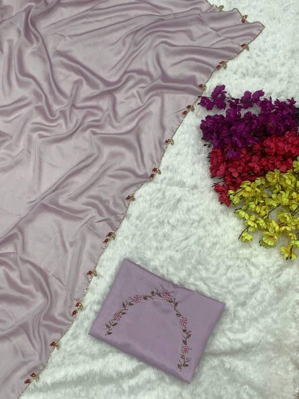 Perfects Purple Color Rangoli Silk Handwork And Cutwork With Pearl Saree