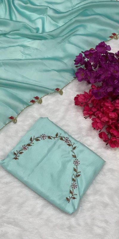 AC Lady Sky Blue Color Rangoli Silk Handwork And Cutwork With Pearl Saree Casual, Wedding, Festive, Events . Expected Delivery 4-6 Working Days @1899/- only | Sarees, Bollywood Sarees, Creative Sarees, Designer Sarees, Embroidered Sarees, Ethnic Saree, Modern Digital sarees, Party Wear Sarees