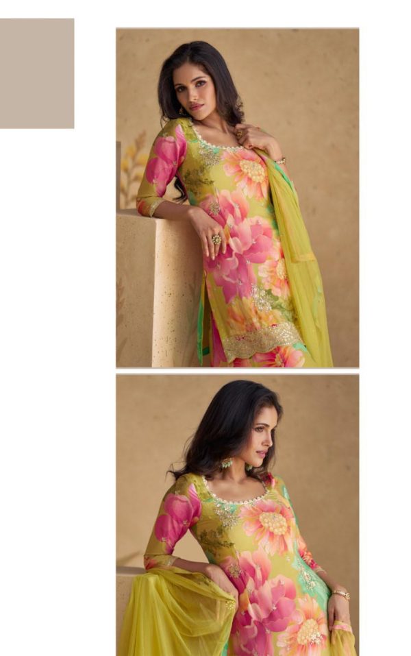 Perfect Pink Color Chinon Printed Embroidery Work Sharara Suit