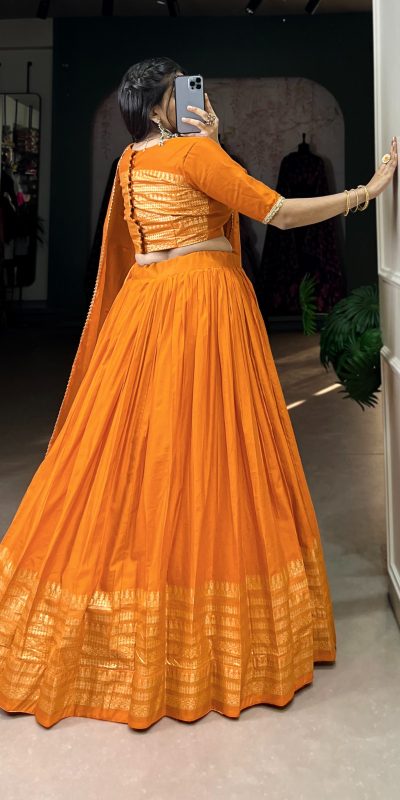 LNB 1906 Orange Color Pure Chanderi Plain With Zari Weaving Work Border Lehenga Choli Wedding, Party, Festive, Events Etc. Delivery 4-6 Working Days Rs 1999 | Lehenga, Bollywood Lehenga, Creative Lehenga, Designer Lehenga, Embroidered Lehenga, Party Wear Lehenga