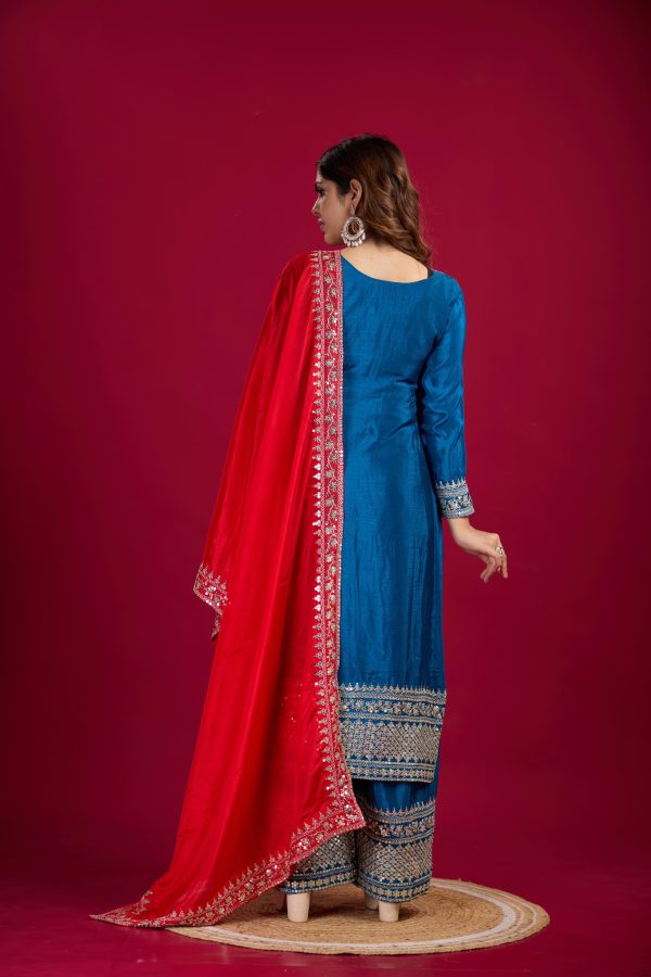 Blue Chinnon Silk With Embroidery Sequence Work Salwar Suit - Image 2