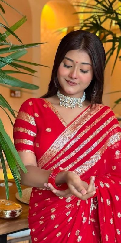 MS Pani Red Color Viscose Georgette With Pure Jacquard Zari Saree Casual, Wedding, Festive, Events . Expected Delivery 4-6 Working Days @1599/- only | Sarees, Bollywood Sarees, Creative Sarees, Designer Sarees, Embroidered Sarees, Ethnic Saree, Modern Digital sarees, Party Wear Sarees