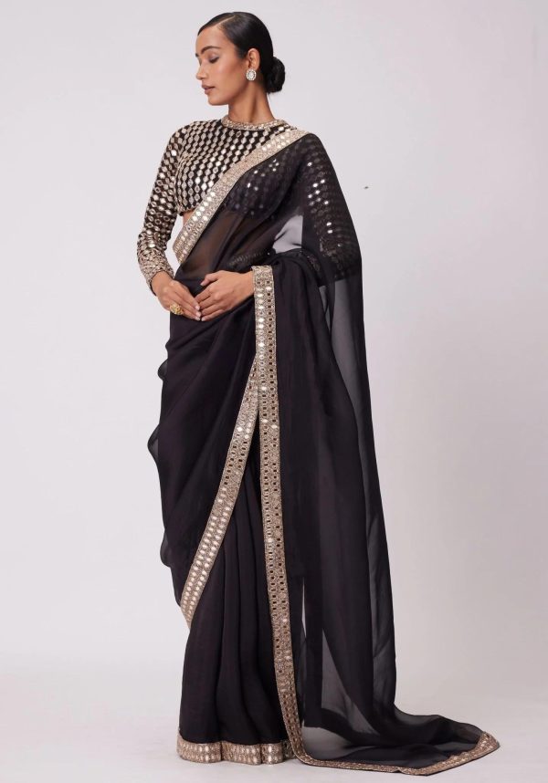 Black Rangoli Silk Heavy Coding Embroidery Lace In Border Saree - Image 2