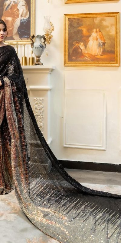 DF 3407 Black color Dual Sequins 3MM & 5MM Embroidery Sequins Work Saree Casual, Wedding, Festive, Events . Expected Delivery 4-6 Working Days @1749/- only | Sarees, Bollywood Sarees, Creative Sarees, Designer Sarees, Embroidered Sarees, Ethnic Saree, Modern Digital sarees, Party Wear Sarees