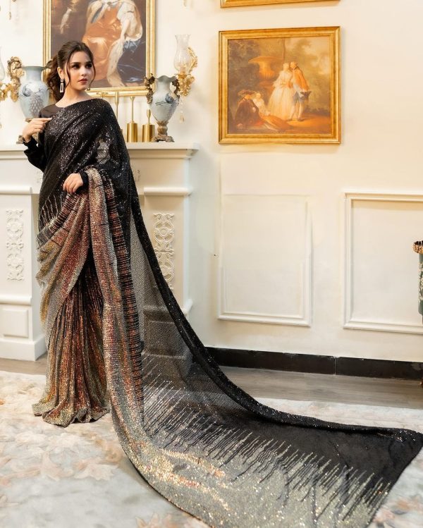 Black Dual Sequins 3MM 5MM Embroidery Sequins Work Saree - Image 3
