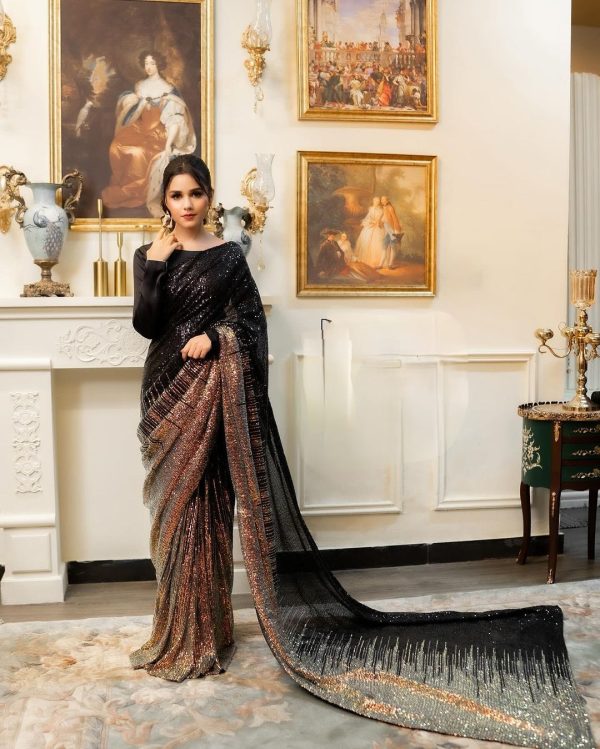 Black Dual Sequins 3MM 5MM Embroidery Sequins Work Saree - Image 2