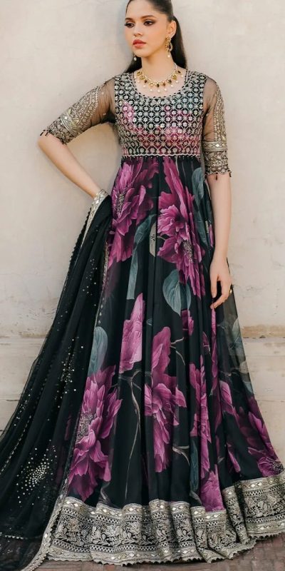 RTC 5772 Black Color Foix Georgette with digital print Anarkali Gown Casual, Wedding, Party, Festive, Events. Expected Delivery 4-6 Working Days @2399/-Only | Gowns, Bollywood Gowns, Creative Gowns, Designer Gowns, Embroidered Gowns, Party Wear Gowns
