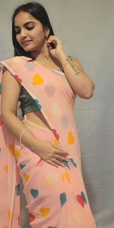 SC 215 Peach Color Soft Georgette Silk Digital Print Heart Design Ready To Wear Saree, Wedding, Festive, Events . Expected Delivery 4-6 Working Days @1499/ | Sarees, Bollywood Sarees, Creative Sarees, Designer Sarees, Embroidered Sarees, Ethnic Saree, Modern Digital sarees, Party Wear Sarees