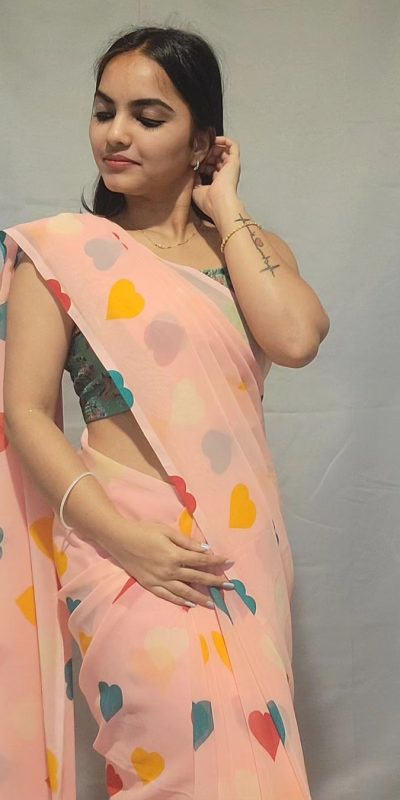 SC 215 Peach Color Soft Georgette Silk Digital Print Heart Design Ready To Wear Saree, Wedding, Festive, Events . Expected Delivery 4-6 Working Days @1499/ | Sarees, Bollywood Sarees, Creative Sarees, Designer Sarees, Embroidered Sarees, Ethnic Saree, Modern Digital sarees, Party Wear Sarees