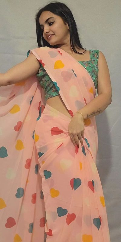 SC 215 Peach Color Soft Georgette Silk Digital Print Heart Design Ready To Wear Saree, Wedding, Festive, Events . Expected Delivery 4-6 Working Days @1499/ | Sarees, Bollywood Sarees, Creative Sarees, Designer Sarees, Embroidered Sarees, Ethnic Saree, Modern Digital sarees, Party Wear Sarees