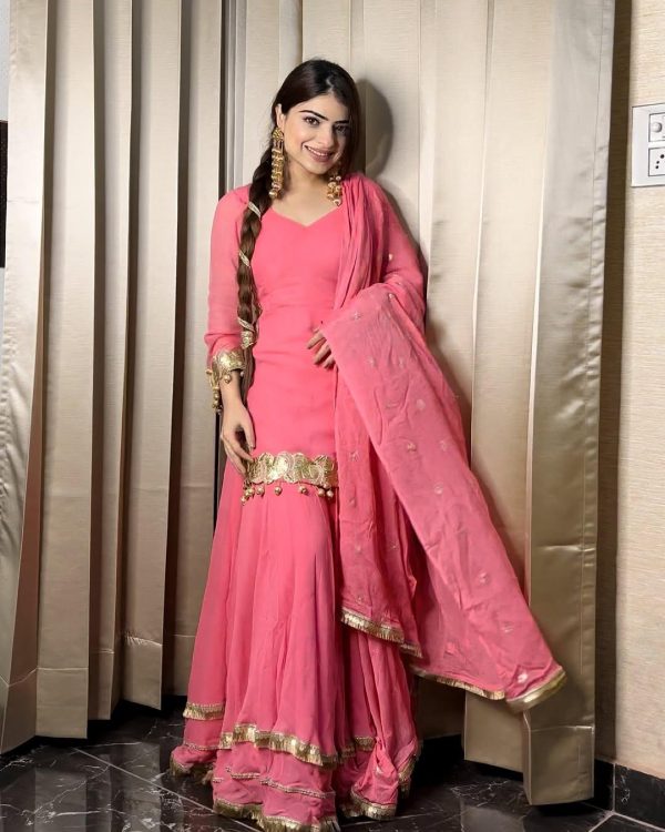 Pink Chinon Silk Embroidery Sequence Work Salwar Suit - Image 2