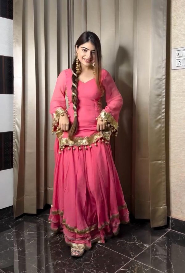 Pink Chinon Silk Embroidery Sequence Work Salwar Suit - Image 4