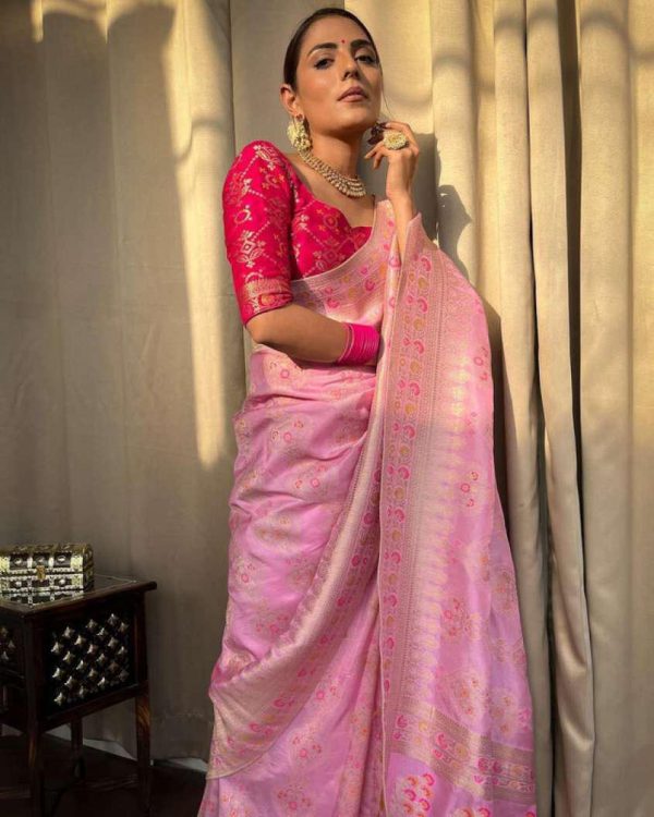 Peach Soft Litchi Silk Kubera Pattu On All Over Saree - Image 2