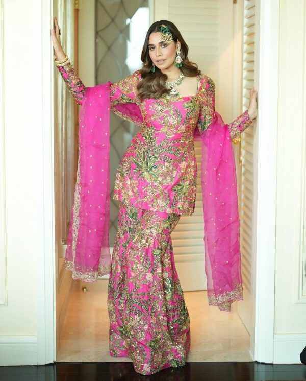 Pink Silk Faux Georgette Digital Print Salwar Suit - Image 4
