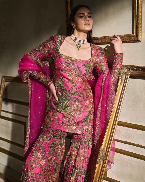 Pink Silk Faux Georgette Digital Print Salwar Suit - Image 6