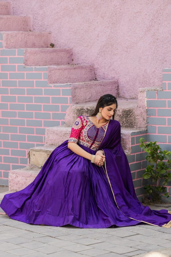 Purple Chinon Bandhrej Heavy Sequence Embroidery Work Anarkali Gown - Image 2