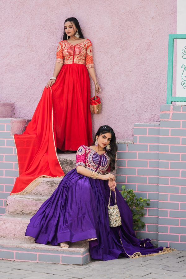 Purple Chinon Bandhrej Heavy Sequence Embroidery Work Anarkali Gown - Image 3