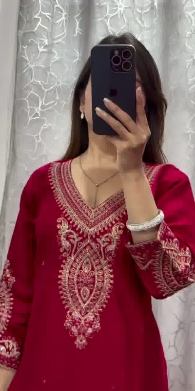 BE 318 Red Chinon With Embroidery Coding Dori Work Salwar Suit Casual, Wedding, Party, Festive, Events Etc.4-6 Working Days@ 1799/-only | Jump Suits, Salwar suit, Casual Suits, Creative suits, Designer Suits, Palazzo Suits, Party Wear Suits, Patiala Suits, Straight Suits