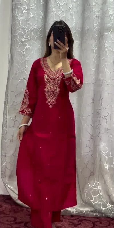 BE 318 Red Chinon With Embroidery Coding Dori Work Salwar Suit Casual, Wedding, Party, Festive, Events Etc.4-6 Working Days@ 1799/-only | Jump Suits, Salwar suit, Casual Suits, Creative suits, Designer Suits, Palazzo Suits, Party Wear Suits, Patiala Suits, Straight Suits