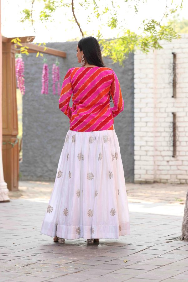 White Chinon Cording Sequence Embroidery Work Anarkali Gown - Image 6