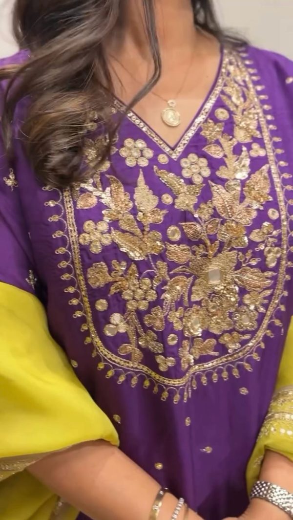Purple Chinnon Silk Embroidery Sequence Work Salwar Suit - Image 2