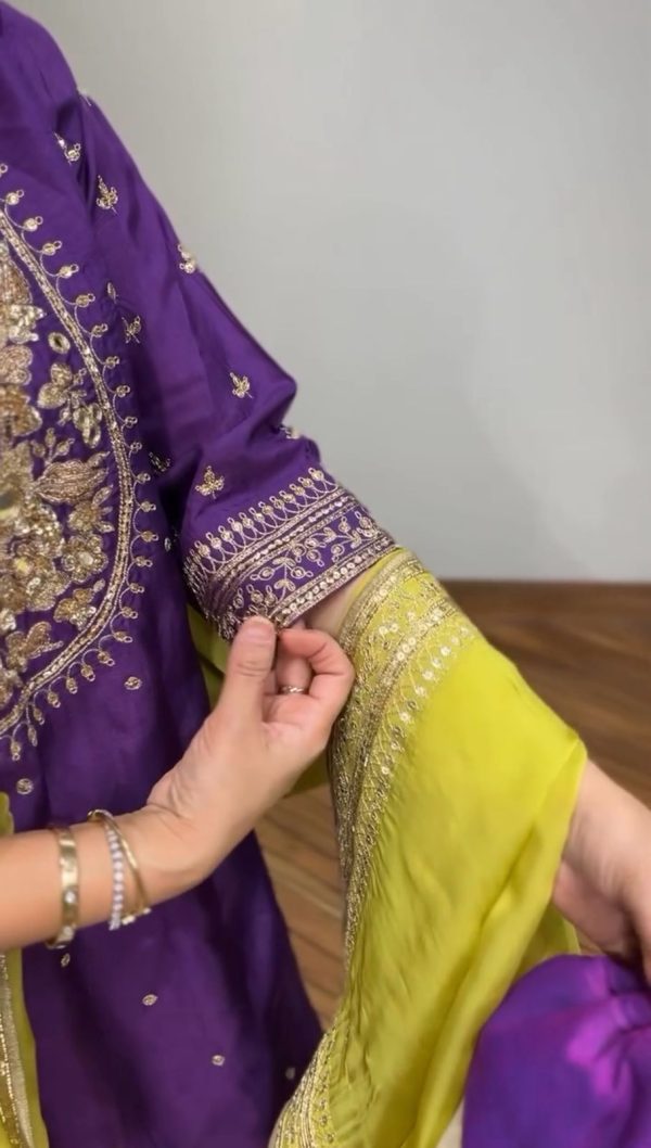 Purple Chinnon Silk Embroidery Sequence Work Salwar Suit - Image 3