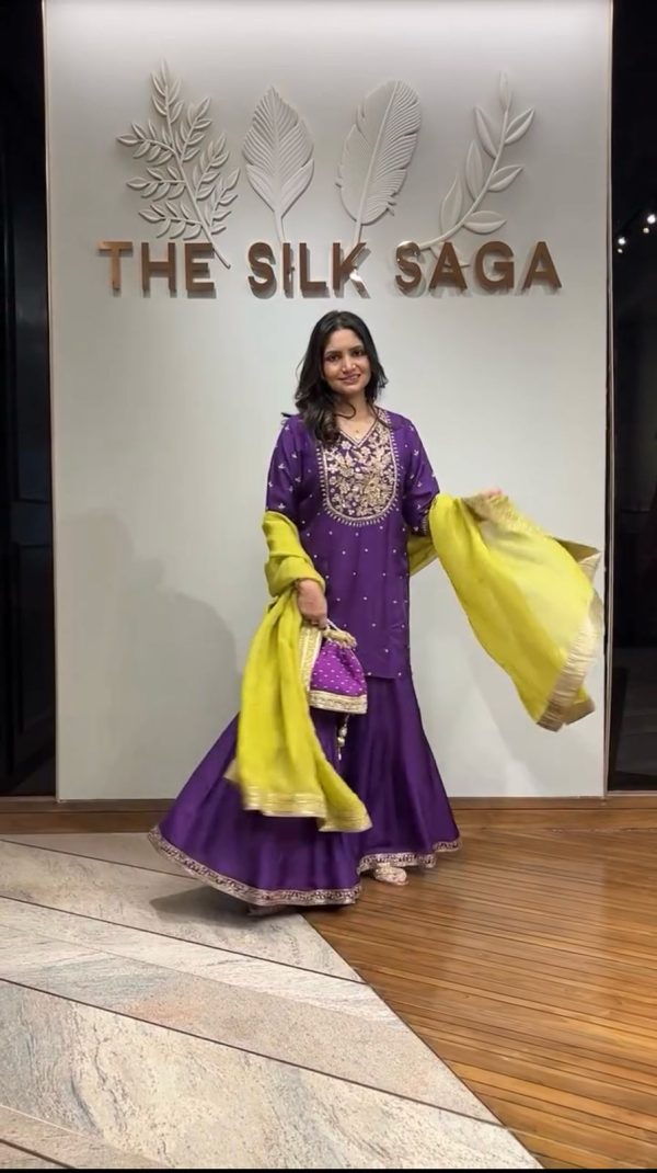 Purple Chinnon Silk Embroidery Sequence Work Salwar Suit - Image 5