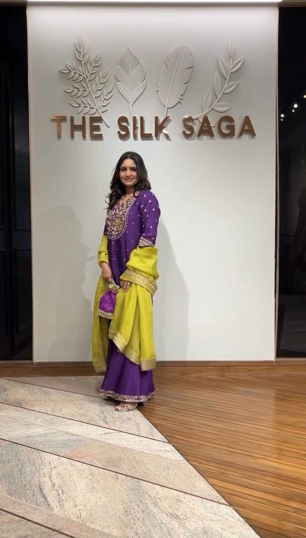 Purple Chinnon Silk Embroidery Sequence Work Salwar Suit - Image 6