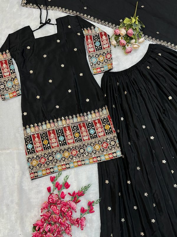 Black Chinnon Silk Embroidery Work Salwar Suit - Image 2