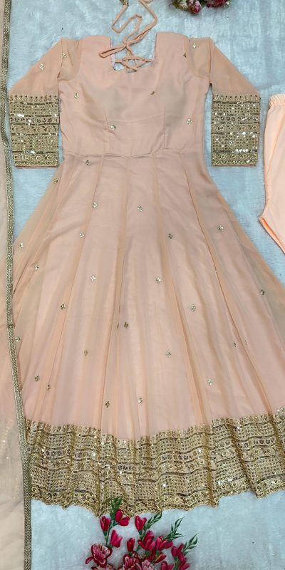 VLM 258 Cream Color Fox Georgette With Embroidery Work Anarkali Gown Wedding Party, Festive, Events Etc.4-6 Working Days@2149/- only | Gowns, Bollywood Gowns, Creative Gowns, Designer Gowns, Embroidered Gowns, Party Wear Gowns, Straight Suits
