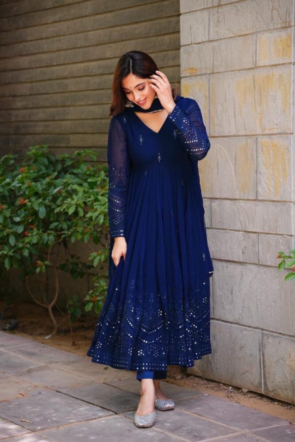 Navy Blue Foix Georgette Thread Sequence Salwar Suit - Image 4