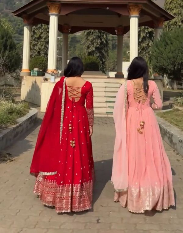 Red Fox Georgette Embroidery Work Anarkali Gown - Image 2