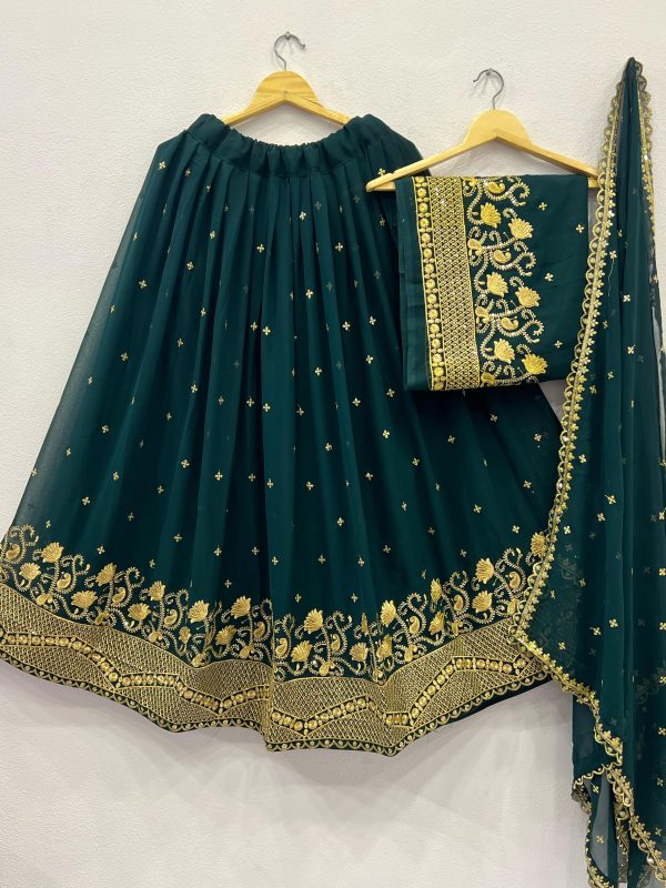 Bottle Green Georgette Embroidery And Sequins Work Lehenga Choli - Image 2