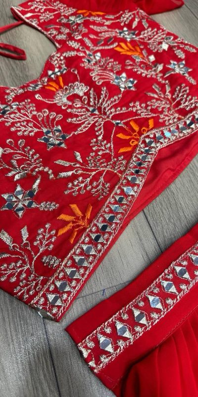 PC 333 Red Color Fox Georgette Embroidery Thread Work With Hand Pasting Mirror Lehenga Choli Wedding, Party, Festive, Events Delivery 4-6 Working Days @2129 | Lehenga, Bollywood Lehenga, Creative Lehenga, Designer Lehenga, Embroidered Lehenga, Party Wear Lehenga