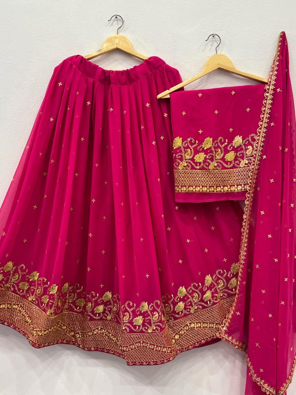 Red Georgette Embroidery And Sequins Work Lehenga Choli - Image 2