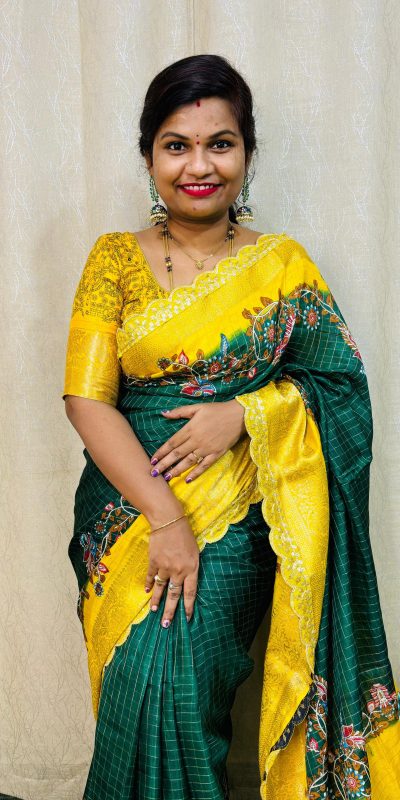 MS 473 Green Color dola mangalagiri checks All Over Kalamkari Floral Print Saree , Wedding, Festive, Events . Expected Delivery 4-6 Working Days @1699/- | Sarees, Bollywood Sarees, Creative Sarees, Designer Sarees, Embroidered Sarees, Ethnic Saree, Modern Digital sarees, Party Wear Sarees