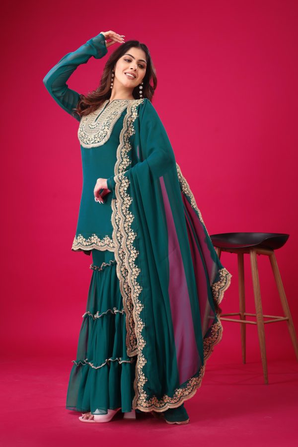 Blue Faux Georgette Embroidery Sequence Work Salwar Suit - Image 4