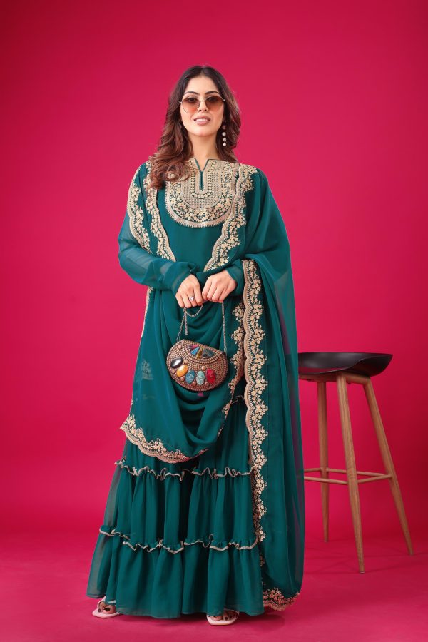 Blue Faux Georgette Embroidery Sequence Work Salwar Suit - Image 6