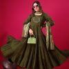 ZSR 3107 Mehandi Color Roman Silk With Embroidery Sequence Work Anarkali Gown Wedding Party, Festive, Events Etc.4-6 Working Days@1799/- only | Gowns, Bollywood Gowns, Creative Gowns, Designer Gowns, Embroidered Gowns, Party Wear Gowns, Straight Suits