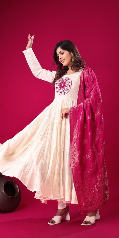 ZSR 3107 White Color Roman Silk With Embroidery Sequence Work Anarkali Gown Wedding Party, Festive, Events Etc.4-6 Working Days@1999/- only | Gowns, Bollywood Gowns, Creative Gowns, Designer Gowns, Embroidered Gowns, Party Wear Gowns, Straight Suits