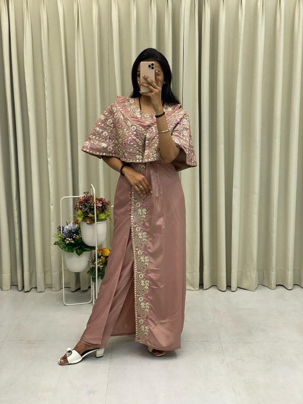 Light Pink Crepe Silk Sequence Embroidery Foil Paper Work Salwar Suit - Image 5
