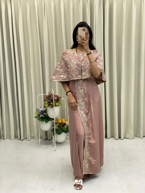 Light Pink Crepe Silk Sequence Embroidery Foil Paper Work Salwar Suit - Image 2