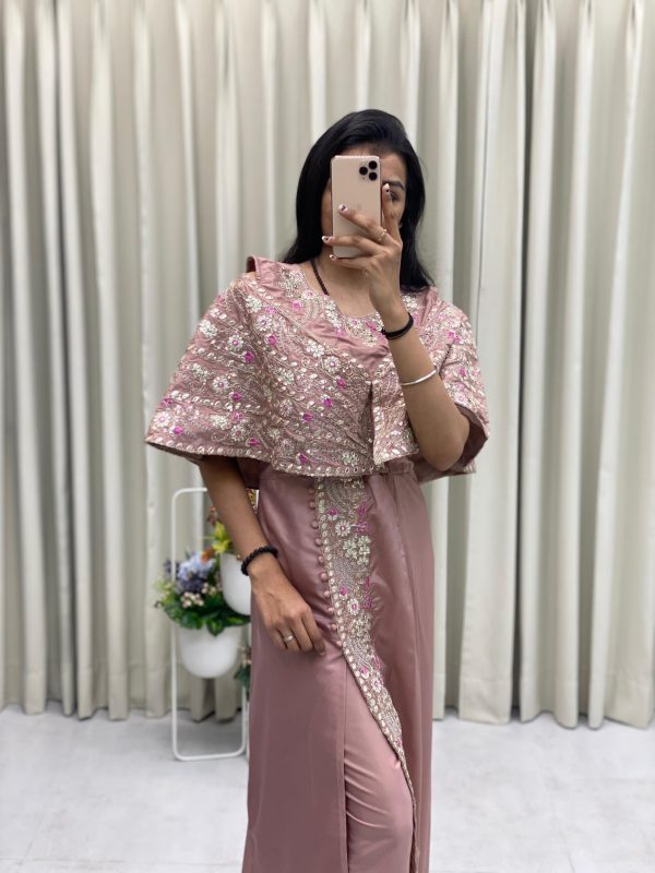 Light Pink Crepe Silk Sequence Embroidery Foil Paper Work Salwar Suit - Image 3