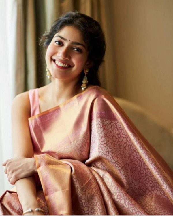 Pink Soft Litchi Silk Jacquard Saree - Image 5
