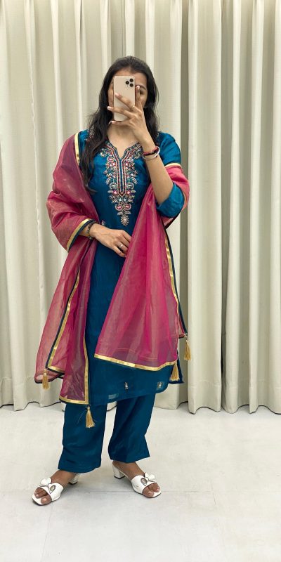 BE 301 Peacock Blue Color Fendi Silk Hand Work Salwar Suit Casual, Wedding, Party, Festive, Events Etc.4-6 Working Days@ 1799/-only | Jump Suits, Salwar suit, Casual Suits, Creative suits, Designer Suits, Palazzo Suits, Party Wear Suits, Patiala Suits, Straight Suits