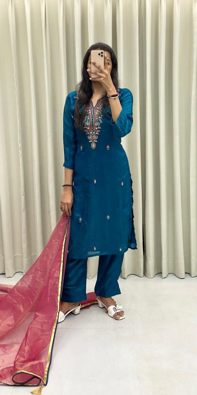 BE 301 Peacock Blue Color Fendi Silk Hand Work Salwar Suit Casual, Wedding, Party, Festive, Events Etc.4-6 Working Days@ 1799/-only | Jump Suits, Salwar suit, Casual Suits, Creative suits, Designer Suits, Palazzo Suits, Party Wear Suits, Patiala Suits, Straight Suits